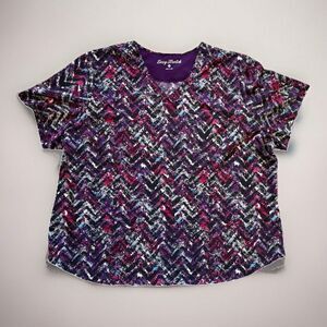 Easy Stretch Womens Plus Size 3XL 3X Scrub Top Short Sleeve Purple Multicolored